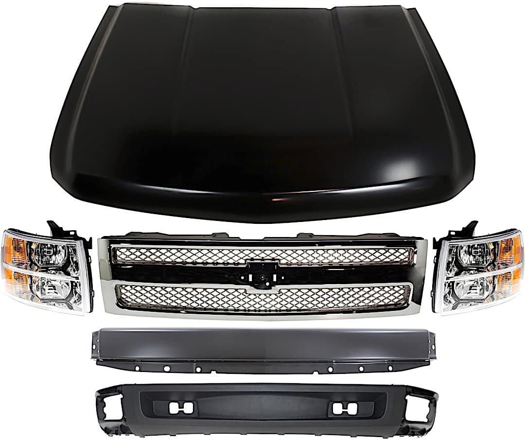 kit-050417-06_1.jpg Replacement 6-Piece Kit, Grille Chrome, Includes (1) Bumper, (1) Grille, (2) Headlight, (1) Hood, and (1) Valance - Image 1