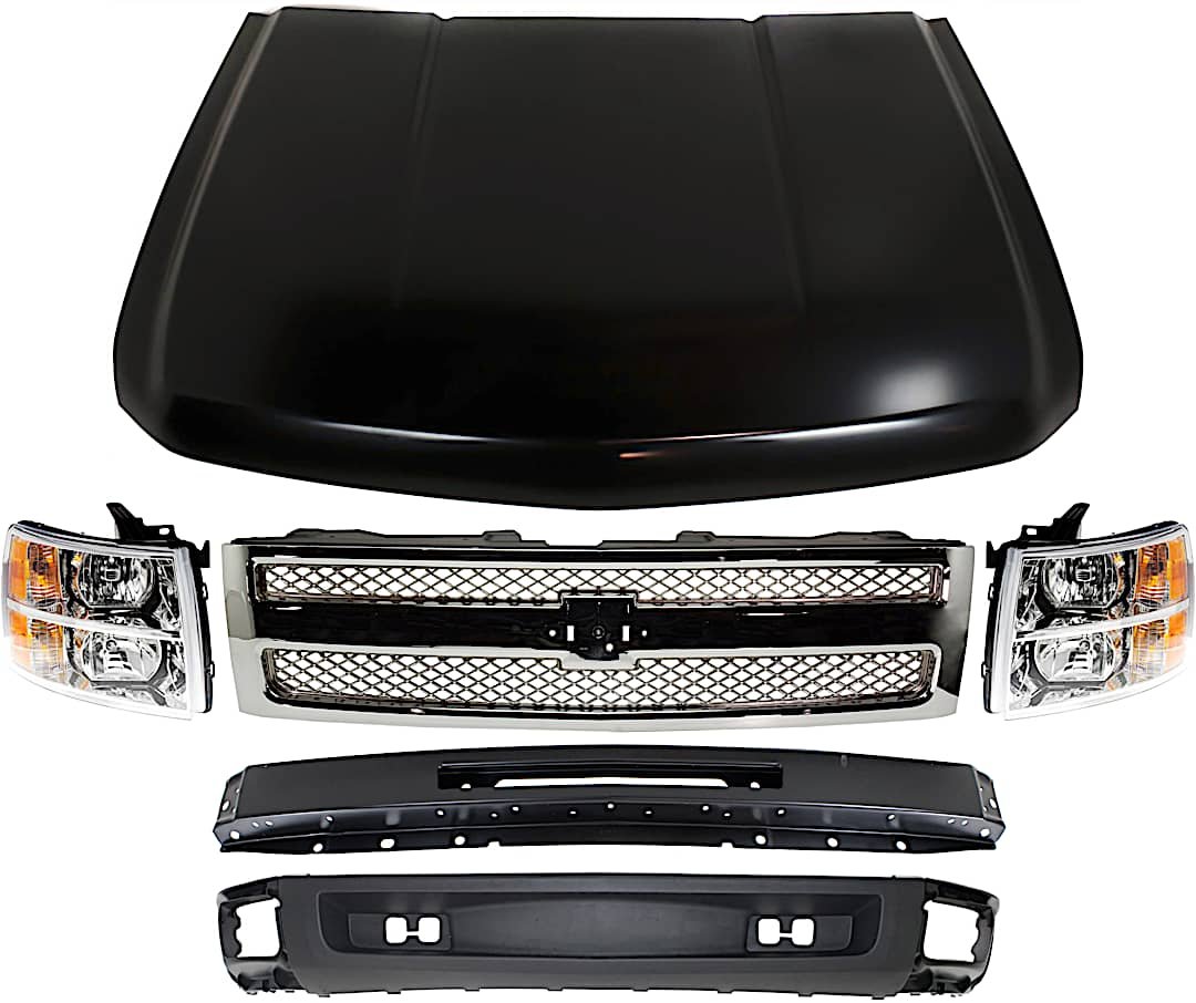 kit-050417-07_1.jpg Replacement 6-Piece Kit, Grille Chrome, Includes (1) Bumper, (1) Grille, (2) Headlight, (1) Hood, and (1) Valance - Image 1