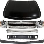 Replacement 7-Piece Kit, Grille Chrome, Includes (1) Bumper, (1) Grille, (2) Headlight, (1) Hood, and (2) Valance