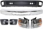 Replacement 6-Piece Kit, Front Bumper, For Models With Fog Lights, For Models Without Tow Hook Holes, Chrome, Includes (1) Bumper, (2) Bumper End, (2) Headlight, and (1) Valance