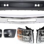 Replacement 6-Piece Kit, Front Bumper, For Models With Fog Lights, For Models Without Tow Hook Holes, Chrome, Includes (1) Bumper, (2) Bumper End, (2) Headlight, and (1) Valance