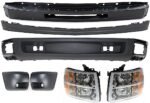 Replacement 7-Piece Kit Driver and Passenger Side Halogen Headlight, With bulb(s), OE Replacement, Includes (1) Bumper, (2) Bumper End, (2) Headlight and (2) Valance