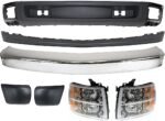 Replacement 7-Piece Kit, Front Bumper, Chrome, Includes (1) Bumper, (2) Bumper End, (2) Headlight, and (2) Valance
