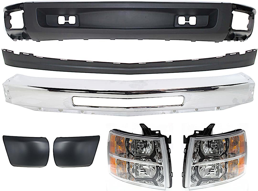 kit-050717-36_1.jpg Replacement 7-Piece Kit, Front Bumper, Chrome, Includes (1) Bumper, (2) Bumper End, (2) Headlight, and (2) Valance - Image 1