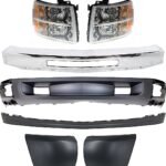 Replacement 7-Piece Kit Front Valances, Primed Top; Textured Bottom, For Models With Tow Hook Holes and Without Fog Lights, includes Bumper, Bumper Ends and Headlights