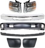 Replacement 7-Piece Kit Front Valances, Primed Top; Textured Bottom, For Models With Tow Hook Holes and Without Fog Lights, includes Bumper, Bumper Ends and Headlights