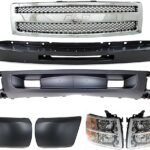 Replacement 7-Piece Kit Front Valance, Primed, For Models With Tow Hook Holes, includes Bumper, Bumper Ends, Grille and Headlights