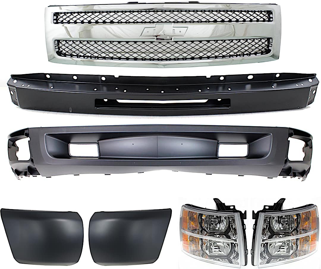 kit-051217-32_1.jpg Replacement 7-Piece Kit Front Valance, Primed, For Models With Tow Hook Holes, includes Bumper, Bumper Ends, Grille and Headlights - Image 1
