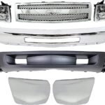 Replacement 7-Piece Kit Front Valance, Primed, Without Fog Lights, With Tow Hook Holes, includes Bumper, Bumper Ends, Grille and Headlights