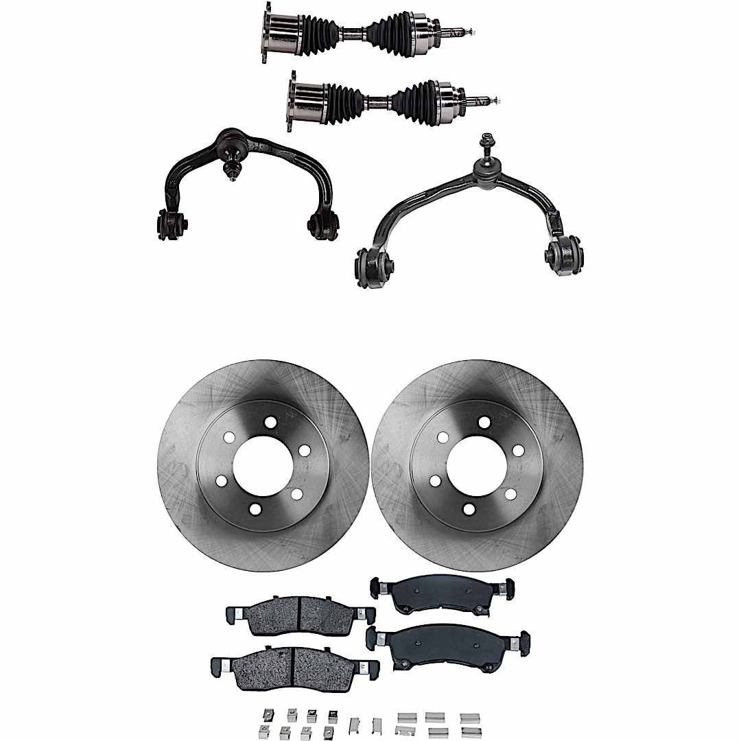 kit-052722-016_1.jpg TrueDrive 8-Piece Kit Front Axle Assembly, 4WD, For Models With Auto Adjusting Suspension, includes Brake Discs, Brake Pad Sets, and Control Arms - Image 1