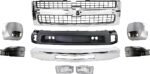 Replacement 9-Piece Kit Grille Chrome Shell with Textured Black Insert, Includes (1) Bumper, (4) Bumper End, (2) Fog Light, (1) Grille, and (1) Valance