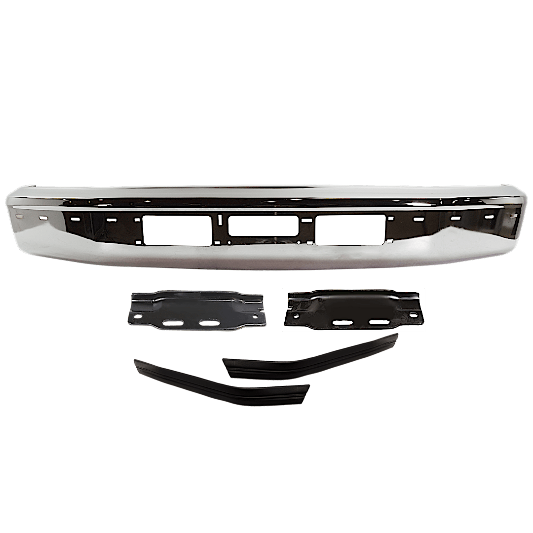 kit-053024-c09_1.png Replacement 5-Piece Kit, Front, Driver and Passenger Side Bumper, Chrome, Includes (1) Bumper, (2) Bumper Bracket, and (2) Bumper Trim - Image 1