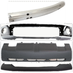 Replacement 4-Piece Kit, Front Bumper, Chrome, Includes (1) Bumper, (1) Bumper Cover, (1) Bumper Reinforcement, and (1) Valance