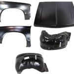 Replacement 5-Piece Kit Factory Style Hood, Steel, Painted Black, Includes (2) Fender, (1) Hood, and (2) Wheelhouse