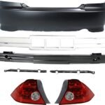 Replacement 7-Piece Kit, Rear Primed Bumper Cover, Coupe, Includes (1) Bumper Absorber, (2) Bumper Bracket, (1) Bumper Cover, (1) Bumper Reinforcement, and (2) Tail Light