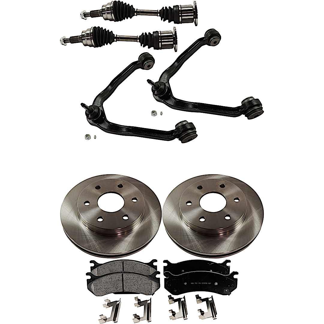 kit-060222-015_1.jpg TrueDrive 8-Piece Kit Front, Driver and Passenger Side Axle Assembly, includes Brake Discs, Brake Pad Set, and Control Arms - Image 1