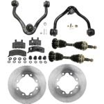 TrueDrive 8-Piece Kit Front, Driver and Passenger Side Axle Assembly, Four Wheel Drive, includes Brake Discs, Brake Pad Set, and Control Arms