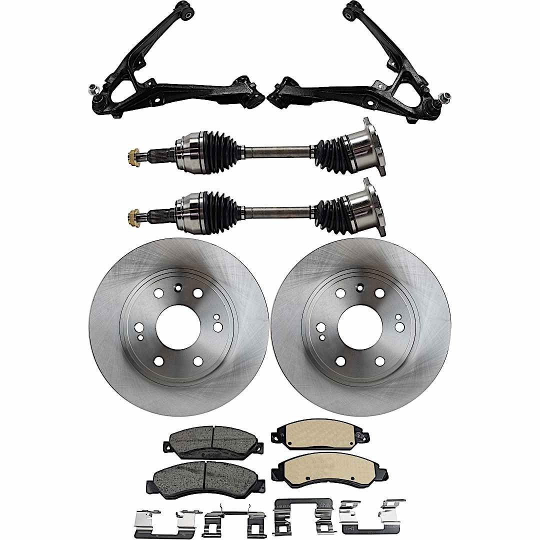 kit-060222-246_1.jpg TrueDrive 7-Piece Kit Front, Driver and Passenger Side, Lower Control Arm, includes Axle Assembly, Brake Discs, and Brake Pad Set - Image 1