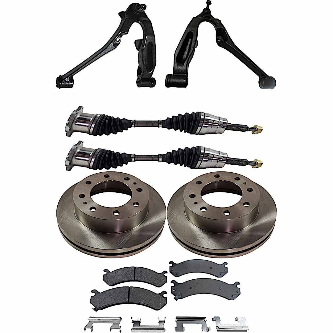 kit-060222-266_1.jpg TrueDrive 7-Piece Kit Front, Driver and Passenger Side, Lower Control Arm, 4WD, with Front Torsion Bar Springs, Includes (2) Axle Assembly, (2) Brake Disc, (1) Brake Pad Set, and (2) Control Arm - Image 1
