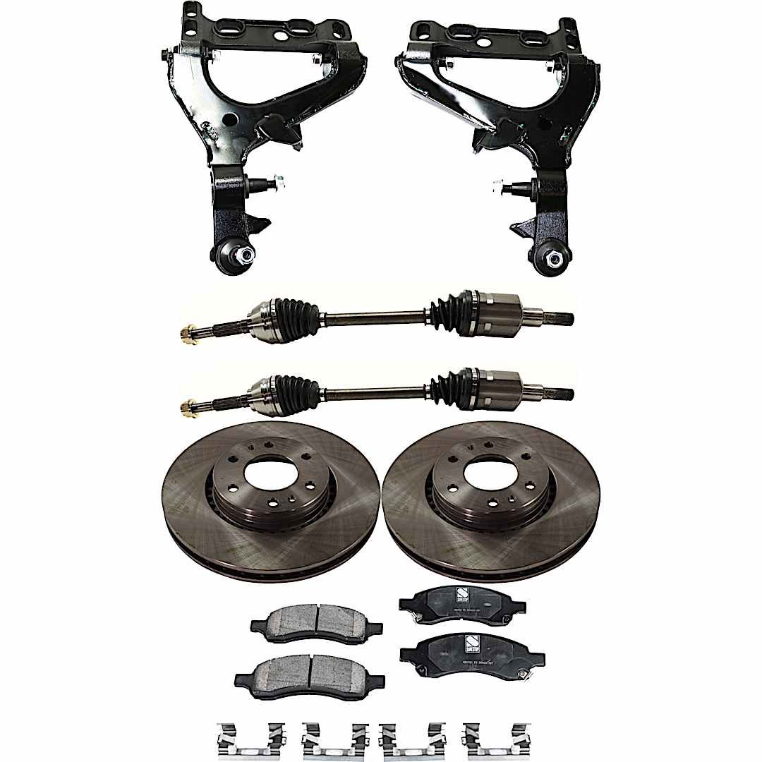 kit-060222-273_1.jpg TrueDrive 7-Piece Kit Front, Driver and Passenger Side, Lower Control Arm with Axle Assemblies, Brake Discs, and Brake Pad Set - Image 1