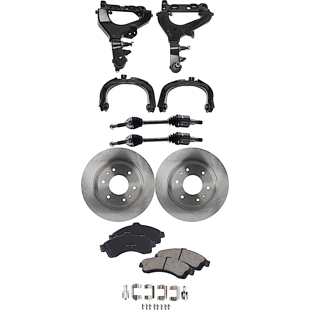kit-060222-398_1.jpg TrueDrive 9-Piece Kit Front, Driver and Passenger Side, Upper and Lower Control Arm with Axle Assemblies, Brake Discs, and Brake Pad Set, All Wheel Drive/Four Wheel Drive - Image 1