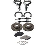 TrueDrive 9-Piece Kit Front, Driver and Passenger Side, Upper and Lower Control Arm, includes Axle Assembly, Brake Discs, and Brake Pad Set