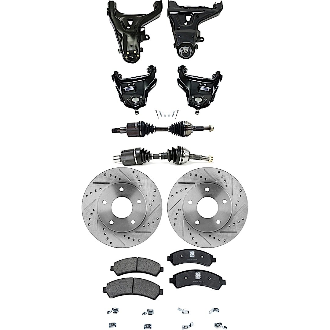kit-060222-422_1.jpg TrueDrive 9-Piece Kit Front, Driver and Passenger Side, Upper and Lower Control Arm, Includes (2) Axle Assembly, (2) Brake Disc, (1) Brake Pad Set, and (4) Control Arm - Image 1