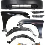 Replacement 9-Piece Kit Driver and Passenger Side Halogen Headlight, Without bulb(s), Coupe, OE Replacement, Includes (2) Bumper Bracket, (1) Bumper Cover, (2) Fender, (2) Headlight and (2) Fender Liner