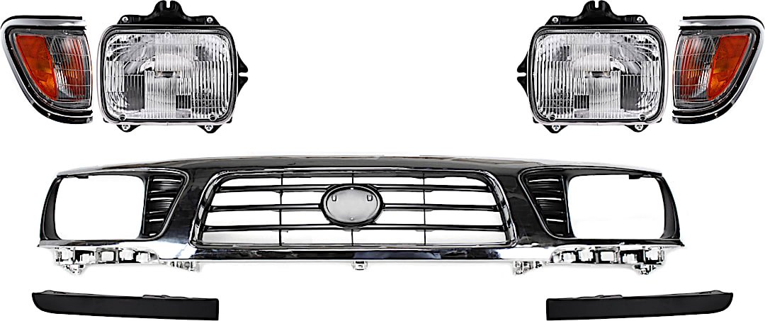 kit-060324-c03_1.jpg Replacement 7-Piece Kit Grille Chrome Shell with Painted Black Insert, Four Wheel Drive, Includes (2) Corner Light, (1) Grille, (2) Headlight, and (2) Headlight Filler - Image 1