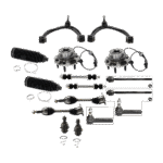 TrueDrive 2-Wheel Set Front, Driver and Passenger Side Wheel Hub with Axle Assemblies, Ball Joints, Control Arms, Steering Rack Boots, Sway Bar Links, and Tie Rod Ends