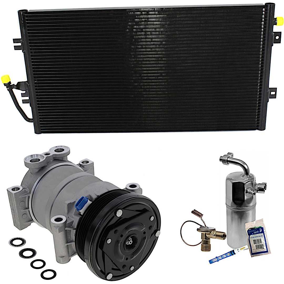 kit-060621-01_1.jpg DriveMotive 3-Piece Kit A/C Compressor, 6-Groove Pulley, includes A/C Condenser, and A/C Service Kit (A/C Accumulator, A/C Orifice Tube, and A/C O-Ring and Gasket Seal Kit) - Image 1