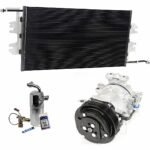 DriveMotive A/C Compressor Kit with A/C Condenser, and A/C Service Kit (Accumulator, Orifice Tube, O-Ring, Gasket Seal Kit), 6-Groove Pulley, 4.33in Diameter; HT6; Hoses Built to Top; PAG 46 Oil; 2 O'Clock Coil
