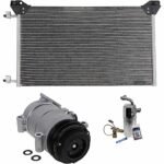DriveMotive 3-Piece Kit A/C Compressor, 4-Groove Pulley, includes A/C Condenser, and A/C Service Kit (A/C Accumulator, A/C Orifice Tube, and A/C O-Ring and Gasket Seal Kit), One Bolts to mount the Hoses
