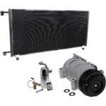 DriveMotive 3-Piece Kit A/C Compressor, 4-Groove Pulley, includes A/C Condenser, and A/C Service Kit (A/C Accumulator, A/C Orifice Tube, and A/C O-Ring and Gasket Seal Kit), One Bolts to mount the Hoses