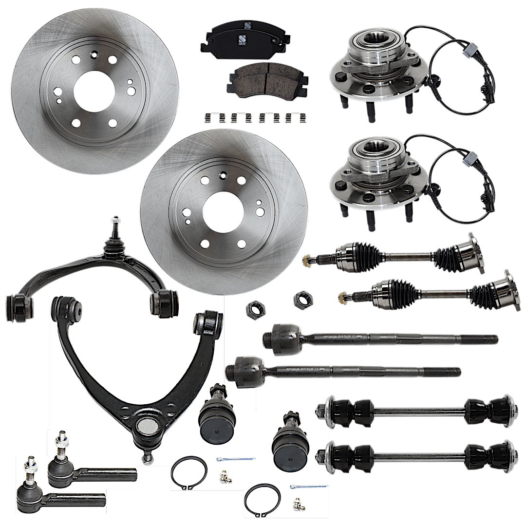 kit-060624-08_1.png TrueDrive 17-Piece Kit Front Suspension Kit, with Axle Assembly, Ball Joint, Brake Disc, Brake Pad Set, Control Arm, Sway Bar Link, Tie Rod End, and Wheel Hub - Image 1