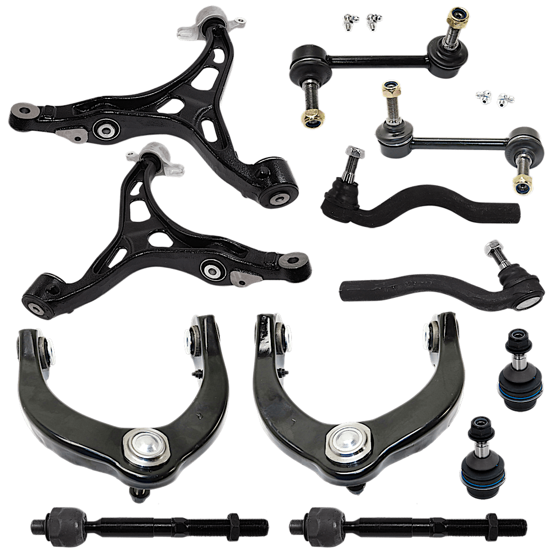 kit-060624-10_1.png TrueDrive 12-Piece Kit Front, Driver and Passenger Side Suspension Kit, Includes (2) Ball Joint, (4) Control Arm, (2) Sway Bar Link, and (4) Tie Rod End - Image 1