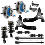 TrueDrive 12-Piece Kit Front, Driver and Passenger Side Suspension with Control Arms, Loaded Strut, Sway Bar Links, Tie Rod Ends and Wheel Hubs, For Models with 24mm Bar Diameter