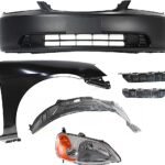 Replacement 6-Piece Kit Passenger Side Halogen Headlight, Without bulb(s), OE Replacement, Includes (2) Bumper Bracket, (1) Bumper Cover, (1) Fender, (1) Headlight and (1) Fender Liner