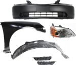 Replacement 6-Piece Kit Passenger Side Halogen Headlight, With bulb(s), OE Replacement, Includes (2) Bumper Bracket, (1) Bumper Cover, (1) Fender, (1) Headlight and (1) Fender Liner