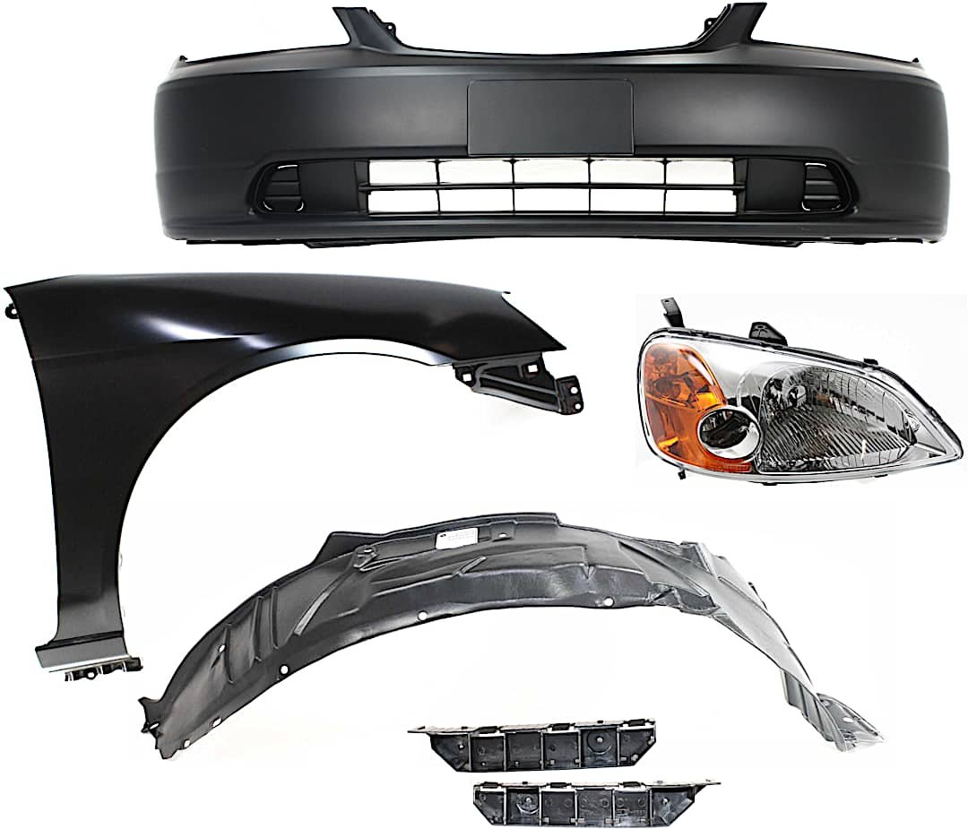 kit-061017-49_1.jpg Replacement 6-Piece Kit Passenger Side Halogen Headlight, With bulb(s), OE Replacement, Includes (2) Bumper Bracket, (1) Bumper Cover, (1) Fender, (1) Headlight and (1) Fender Liner - Image 1