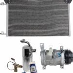 DriveMotive 3-Piece Kit A/C Compressor, 4-Groove Pulley, includes A/C Condenser, and A/C Service Kit (A/C Accumulator, A/C Orifice Tube, and A/C O-Ring and Gasket Seal Kit), Two Bolts to mount the Hoses