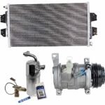 DriveMotive 3-Piece Kit A/C Compressor with A/C Condenser and A/C Service Kit (A/C Accumulator, Expansion Valve, Orifice Tube, and A/C O-Ring and Gasket Seal Kit), 4-Groove Pulley, Two Bolts to Mount the Hoses