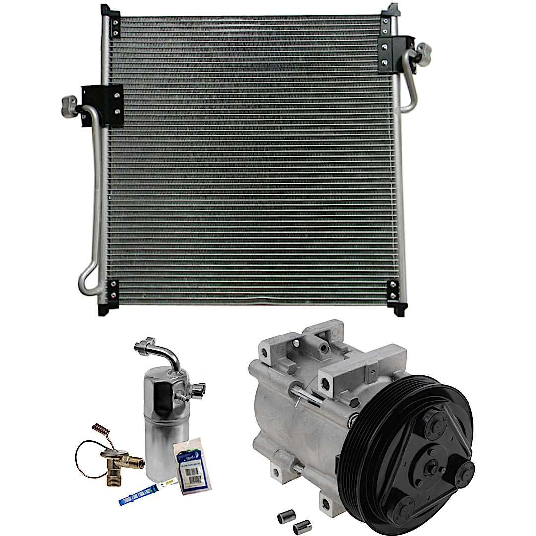 kit-061121-77_1.jpg DriveMotive 3-Piece Kit A/C Compressor with A/C Condenser, and A/C Service Kit (A/C Accumulator, A/C Orifice Tube, and A/C O-Ring and Gasket Seal Kit), 6-Groove Pulley - Image 1