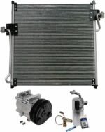 DriveMotive 3-Piece Kit A/C Compressor with A/C Condenser, and A/C Service Kit (A/C Accumulator, A/C Orifice Tube, and A/C O-Ring and Gasket Seal Kit), 6-Groove Pulley