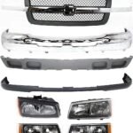 Replacement 8-Piece Kit, Front Bumper, Chrome, Includes (1) Bumper, (1) Bumper Cover, (1) Grille, (2) Headlight, (2) Turn Signal Light, and (1) Valance
