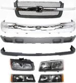 Replacement 8-Piece Kit, Front Bumper, Chrome, Includes (1) Bumper, (1) Bumper Cover, (1) Grille, (2) Headlight, (2) Turn Signal Light, and (1) Valance