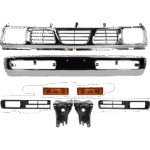Replacement 8-Piece Kit, Front Bumper, Chrome, Includes (1) Bumper, (2) Bumper Bracket, (2) Fog Light Trim, (1) Grille, and (2) Turn Signal Light