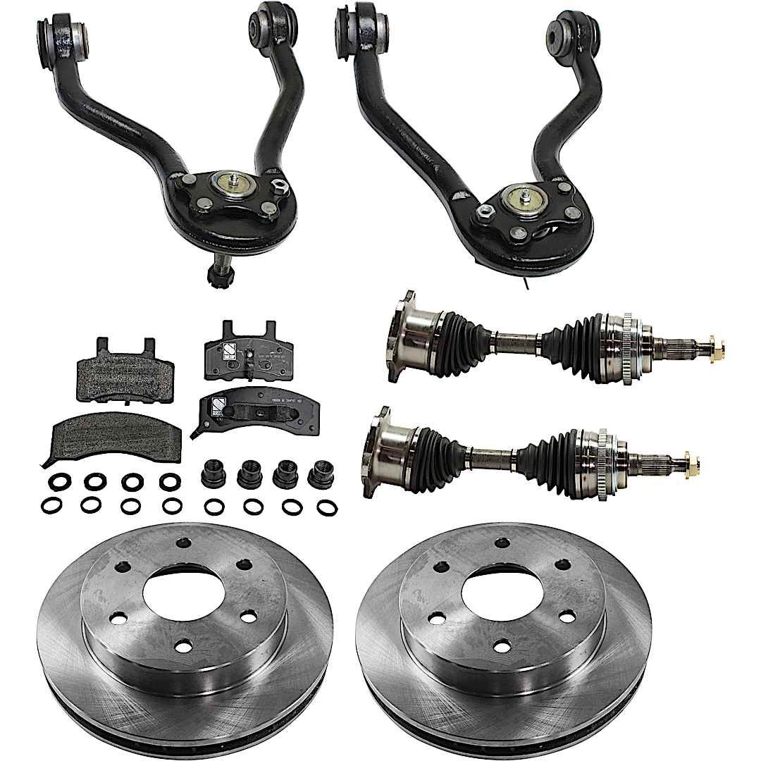 kit-061522-044_1.jpg TrueDrive 8-Piece Kit Front, Driver and Passenger Side Axle Assembly with Brake Discs, Brake Pad Set, and Control Arms - Image 1
