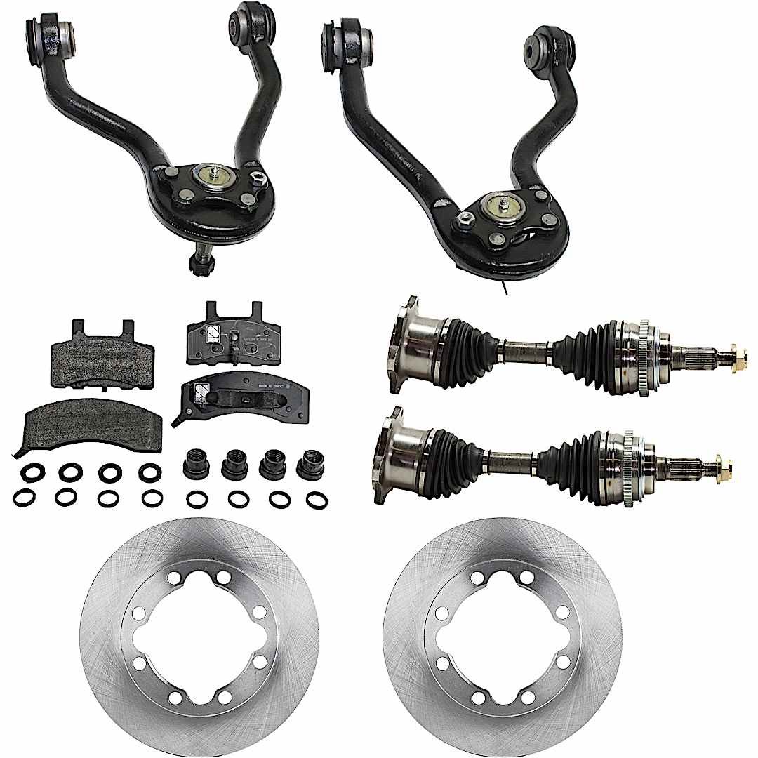kit-061522-045_1.jpg TrueDrive 8-Piece Kit Front, Driver and Passenger Side Axle Assembly with Brake Discs, Brake Pad Set, and Control Arms - Image 1
