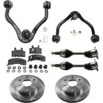 TrueDrive 8-Piece Kit Front, Driver and Passenger Side Axle Assembly with Brake Discs, Brake Pad Set, and Control Arms, Four Wheel Drive